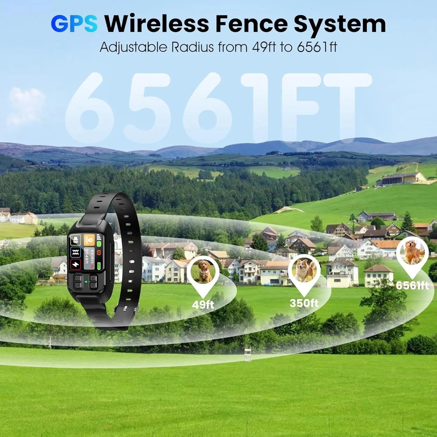 GPS Wireless Dog Fence Smart Adjustable Boundary Waterproof Collar Outdoor