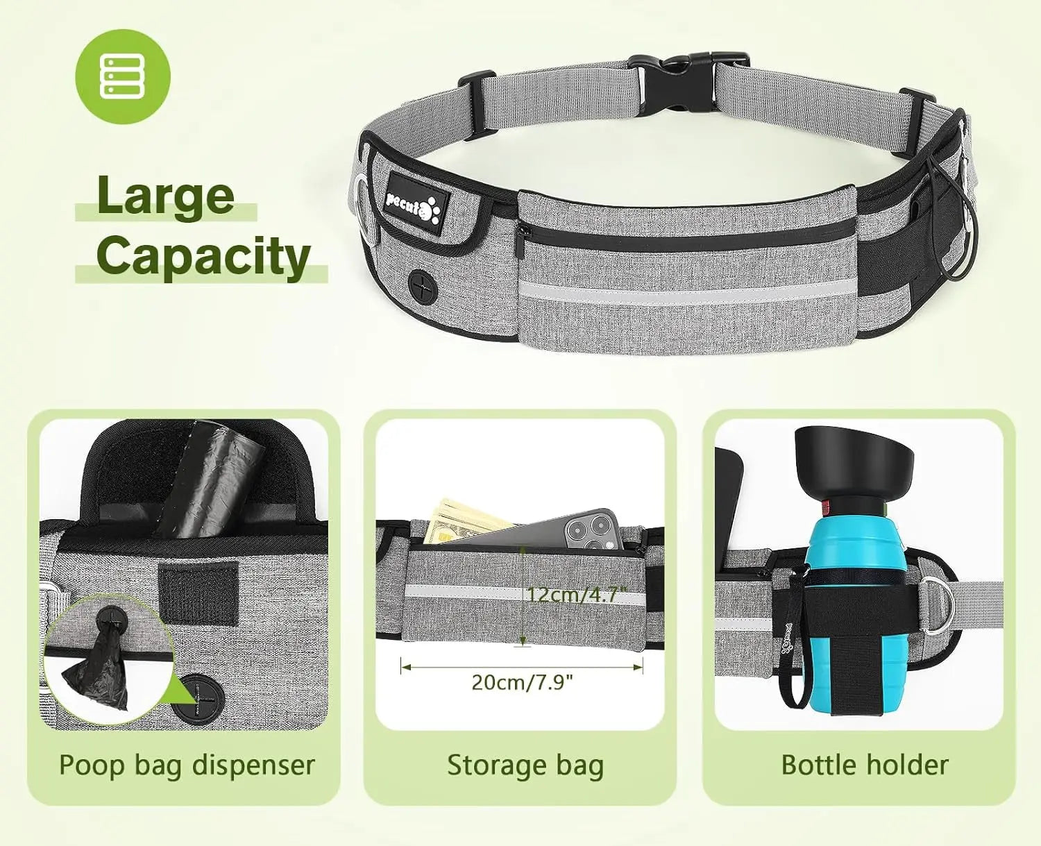 Hands Free Dog Leash Dual Bungee Adjustable Waist Belt Running Walking