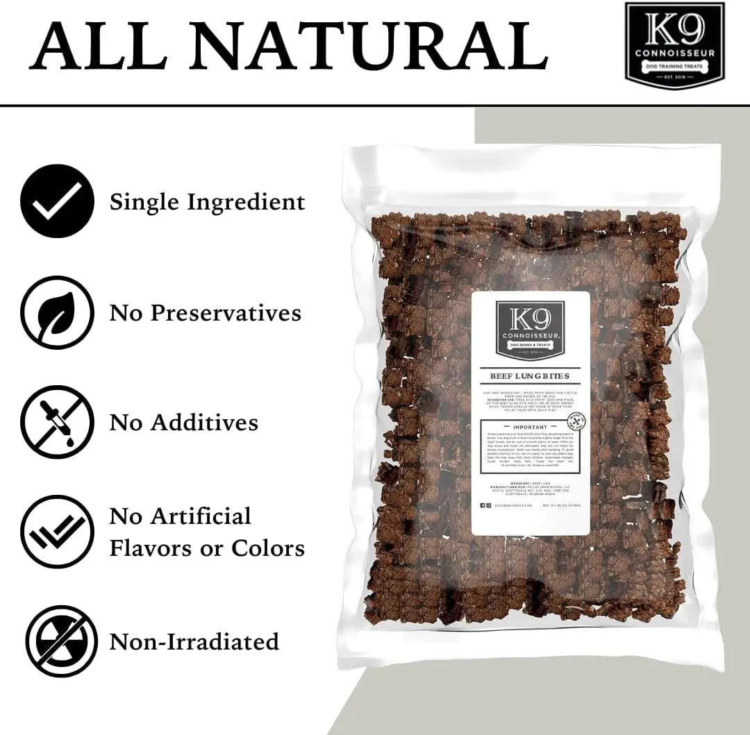 K9 Connoisseur Beef Lung Dog Treats 8 oz & 2.5 lb USA Single Ingredient Bulk