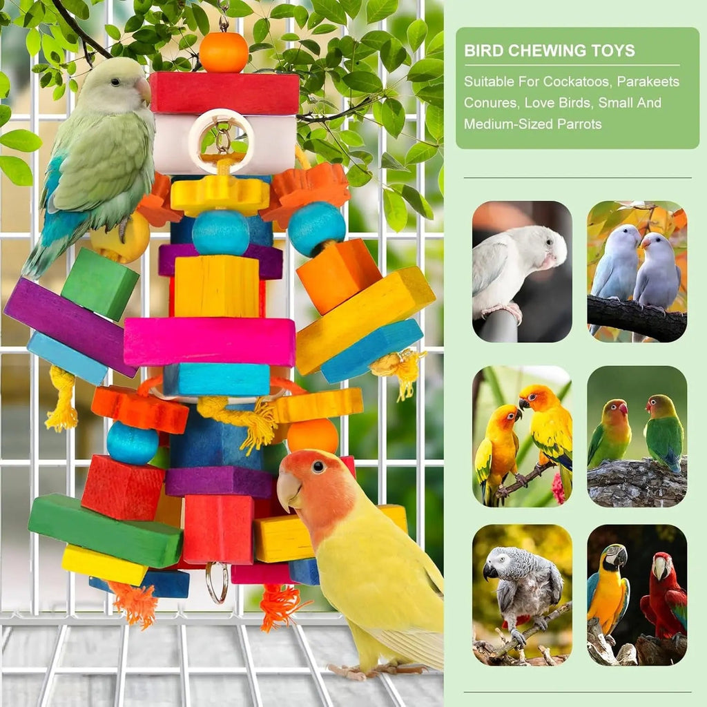 Large Parrot Toy Wooden Chew Blocks for Macaw African Grey Cockatoo Cage
