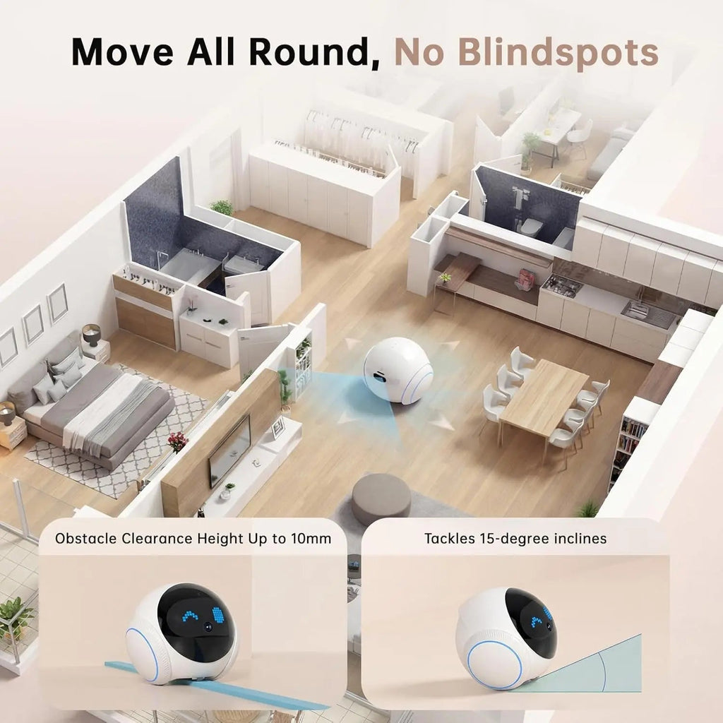 Movable Pet Camera Robot 1080P Two Way Audio Night Vision Auto Recharge