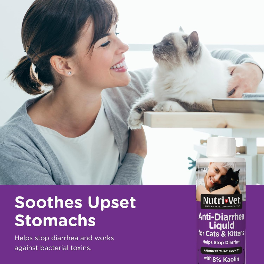 Nutri-Vet Anti-Diarrhea Liquid for Cats Pectin Kaolin GI Support 4oz