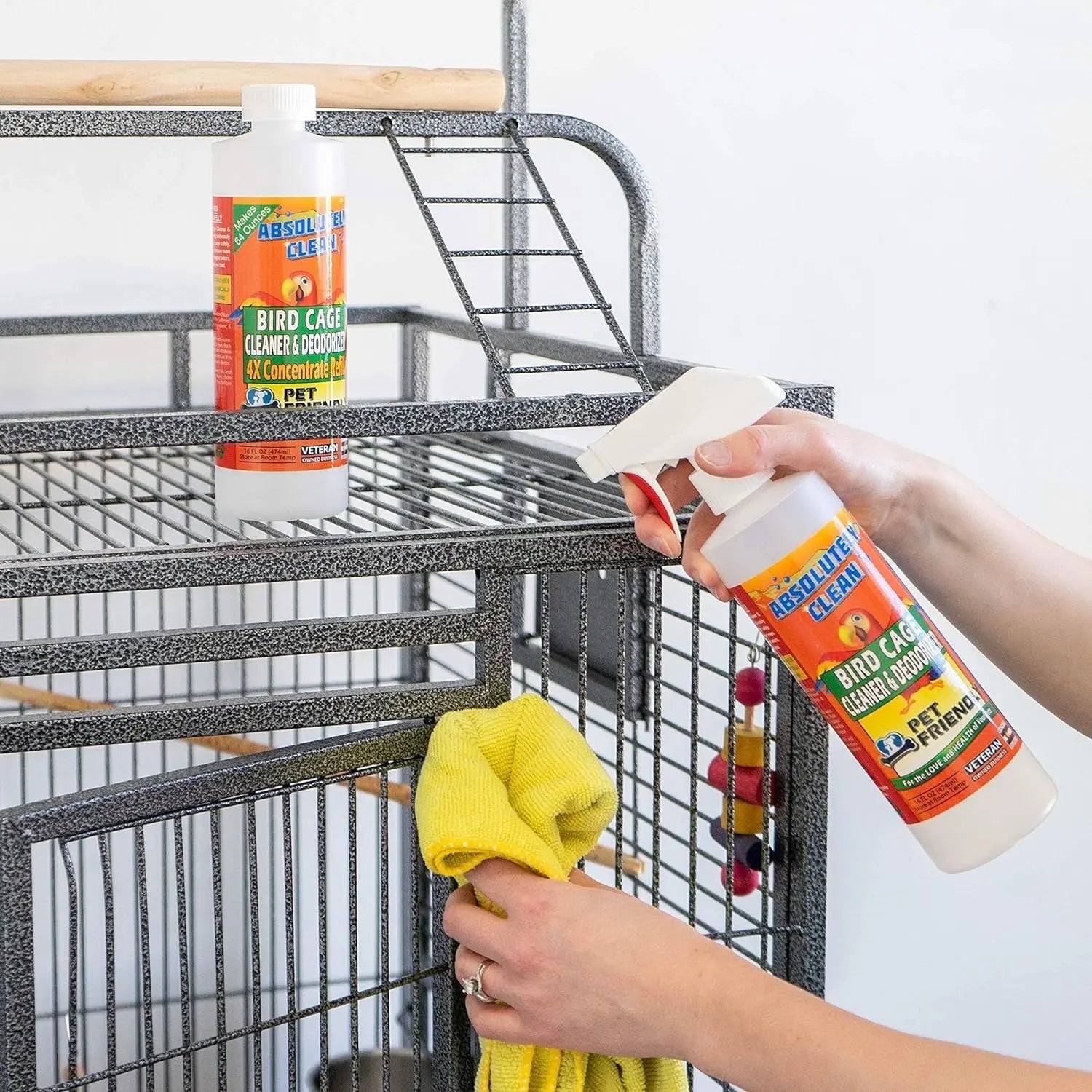 Premium Bird Cage Cleaner & Deodorizer–USA Made, Fragrance Free, 4X Concentrate