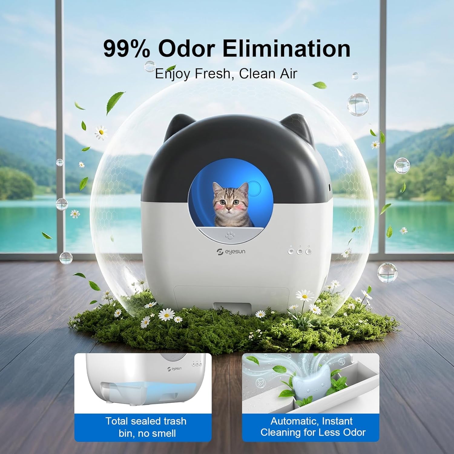 Self Cleaning Cat Litter Box 76L Smart App Control Quiet Multi-Cat