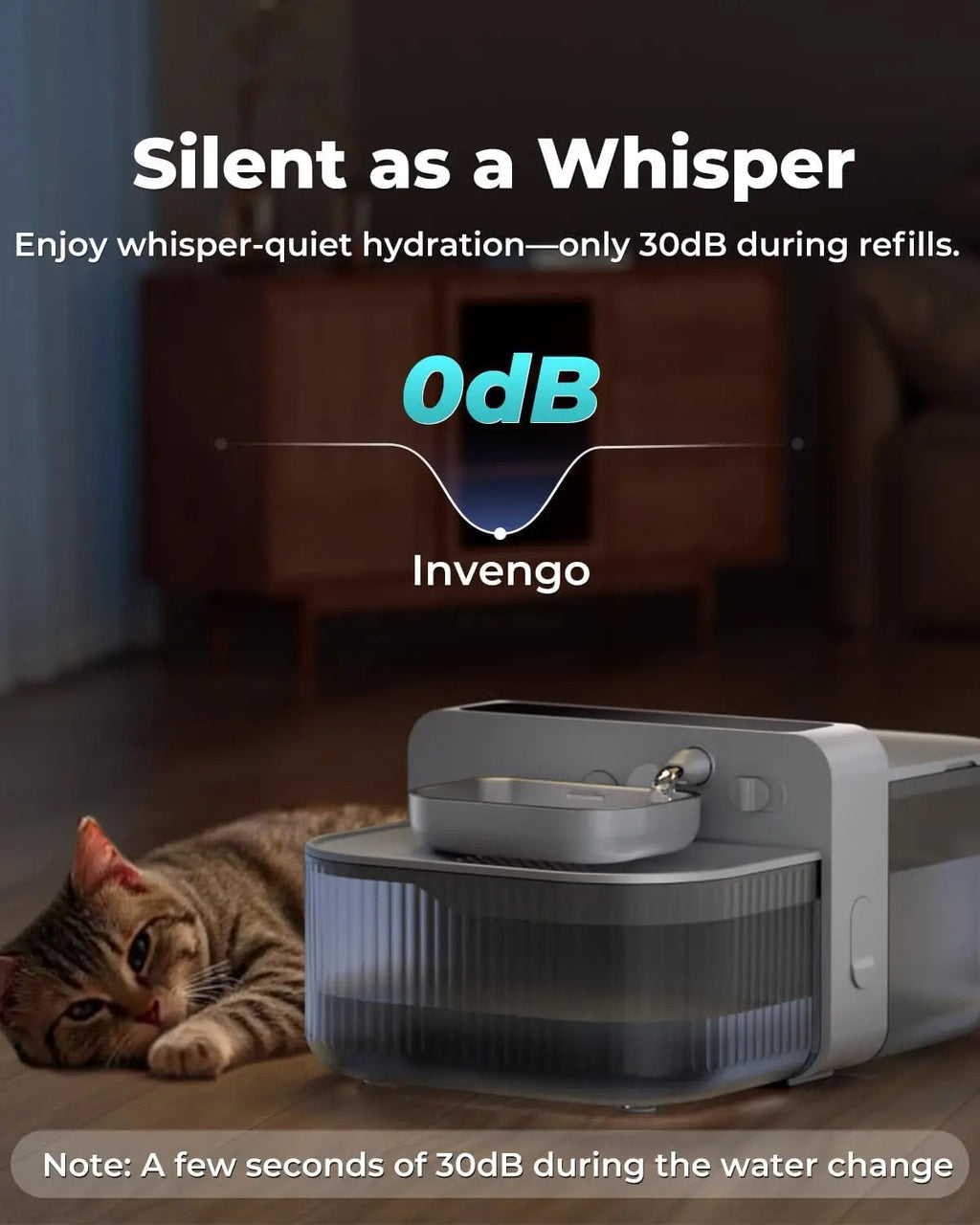 Wireless Cat Water Fountain No Filter Stainless Steel 3.5L Quiet Auto