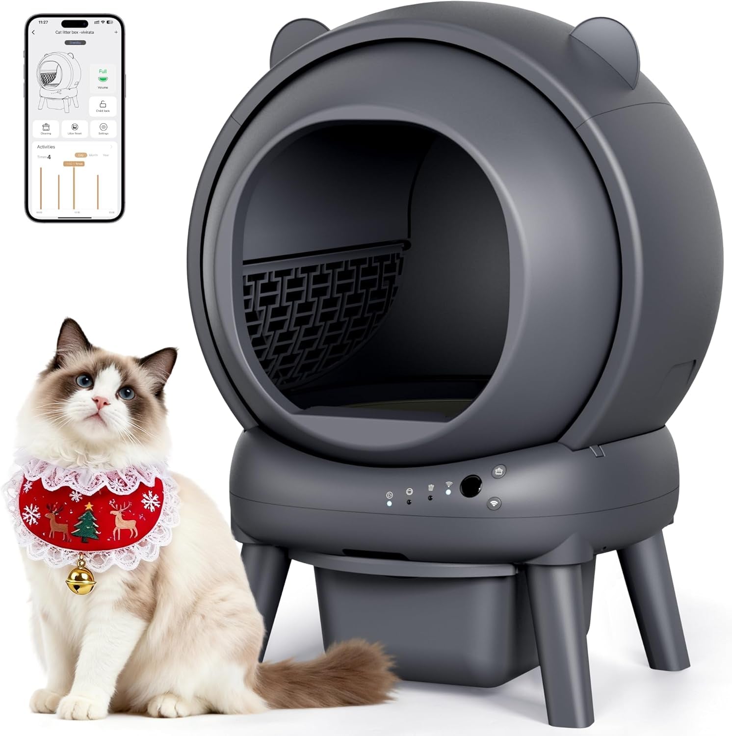 Automatic Self Cleaning Litter Box App Control Multi Cat Gray