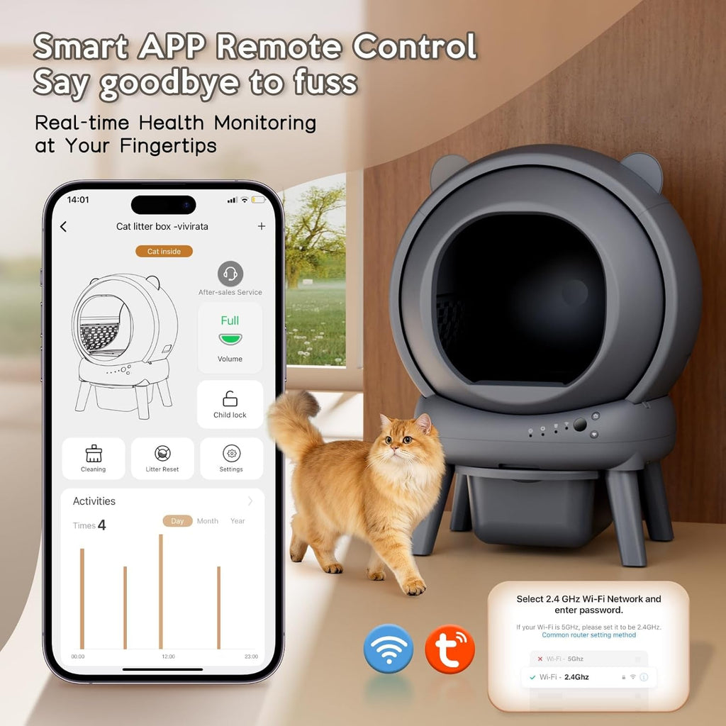 Automatic Self Cleaning Litter Box App Control Multi Cat Gray